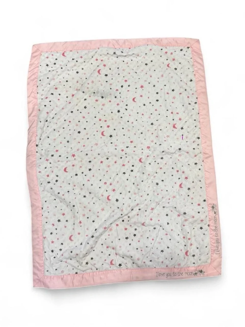 ✨Pink and white blanket with colorful stars and crescent moons✨